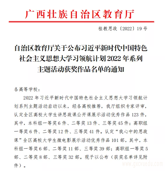 【喜报】我校学生荣获2022年全区高校大学生讲思政课公开课展示活动三等奖